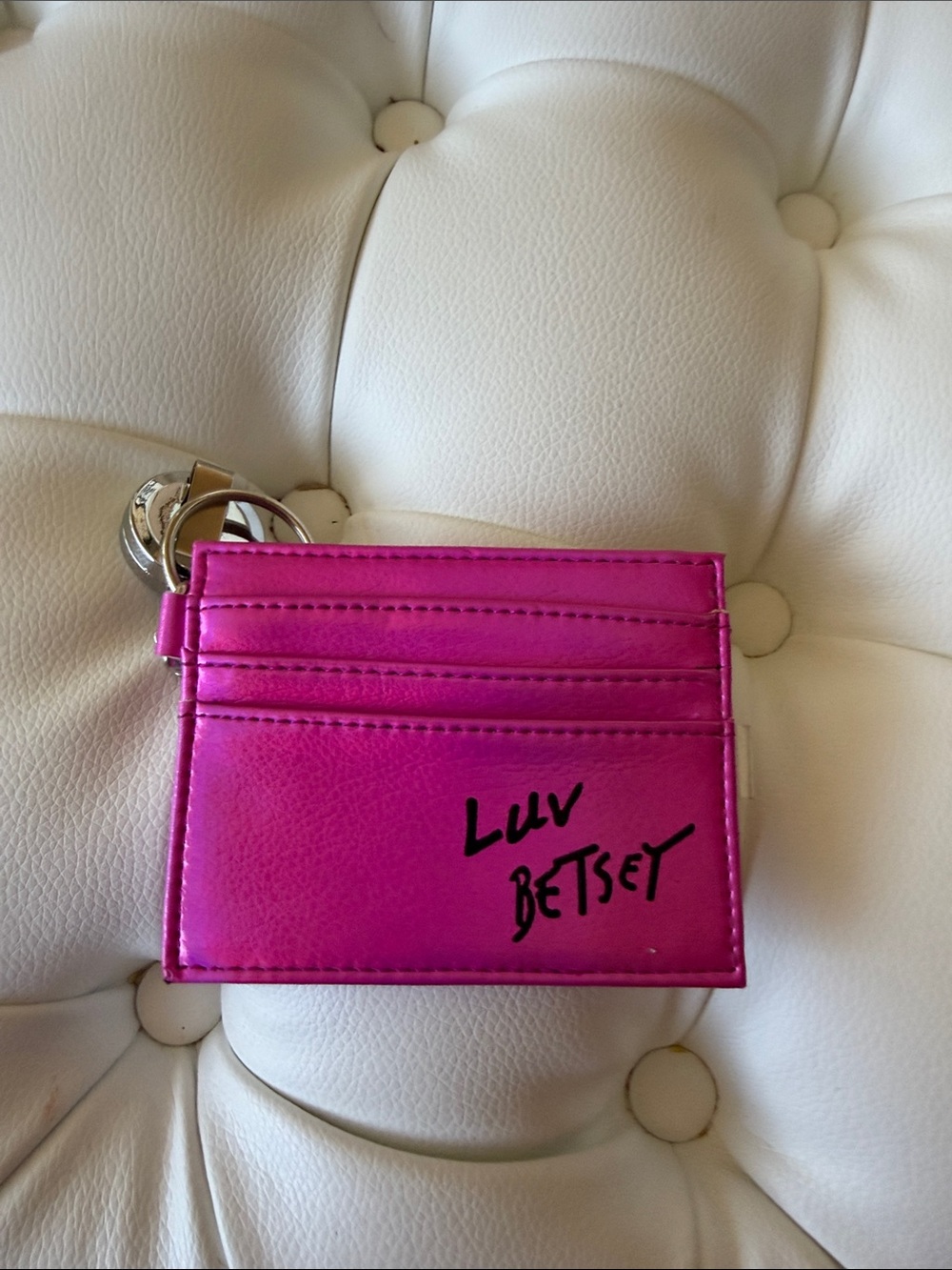 Betsey Johnson Pink Card Holder Keyring with Script Logo
